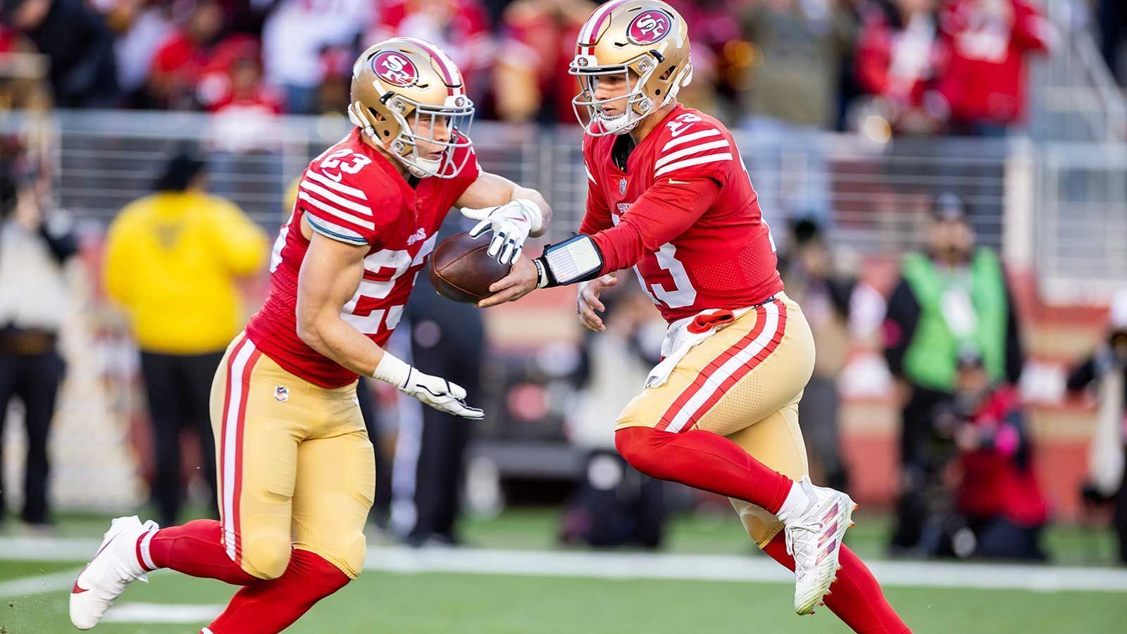 <strong>San Francisco 49ers</strong><br>
                • Jahre seit dem jüngsten Playoff-Sieg: 0<br>• Datum des jüngsten Playoff-Siegs: 22. Januar 2023<br>• Runde: Divisional Round<br>• Gegner: Dallas Cowboys (19:12)