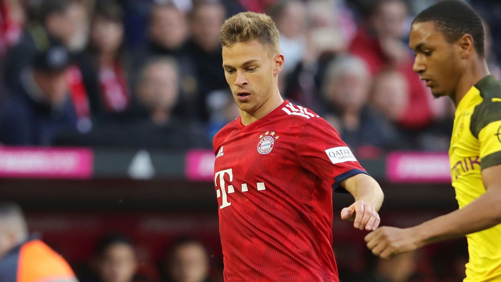 
                <strong>Joshua Kimmich (FC Bayern)</strong><br>
                Lässt sich in der 7. Minute von Bruun Larsen per Hacke austricksen und ermöglicht damit die erste gefährliche BVB-Chance – Außenpfosten! Danach aber ohne weiteren Probleme, erledigt den Job in der Defensive tadellos, sucht in gewohnter Manier immer wieder den Weg nach vorne. ran-Note: 3
              