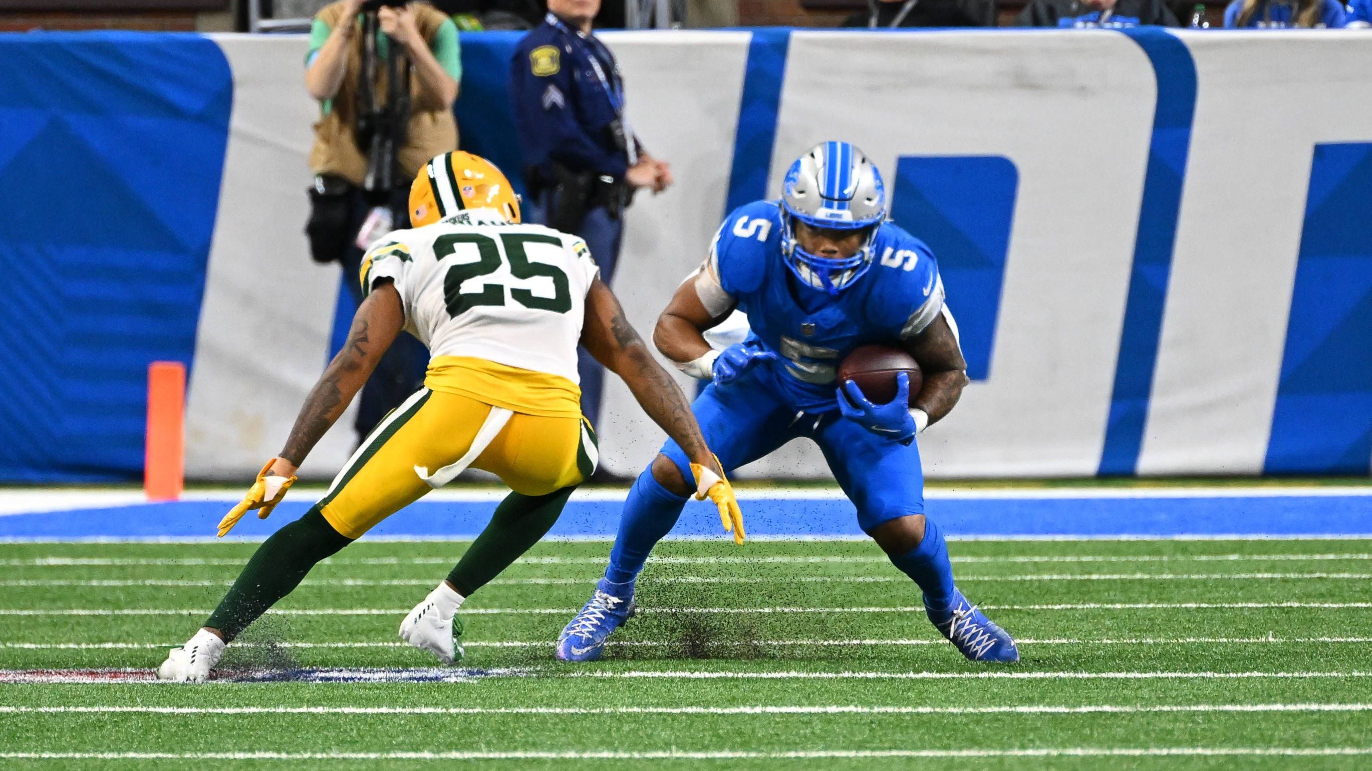 <strong>5. Platz: David Montgomery</strong><br>Position: <strong>Running Back</strong><br>Aktuelles Team: <strong>Detroit Lions</strong><br>Absolvierte Spiele in den letzten drei Jahren: <strong>44</strong><br>Rushing Touchdowns in diesem Zeitraum: <strong>30</strong>
