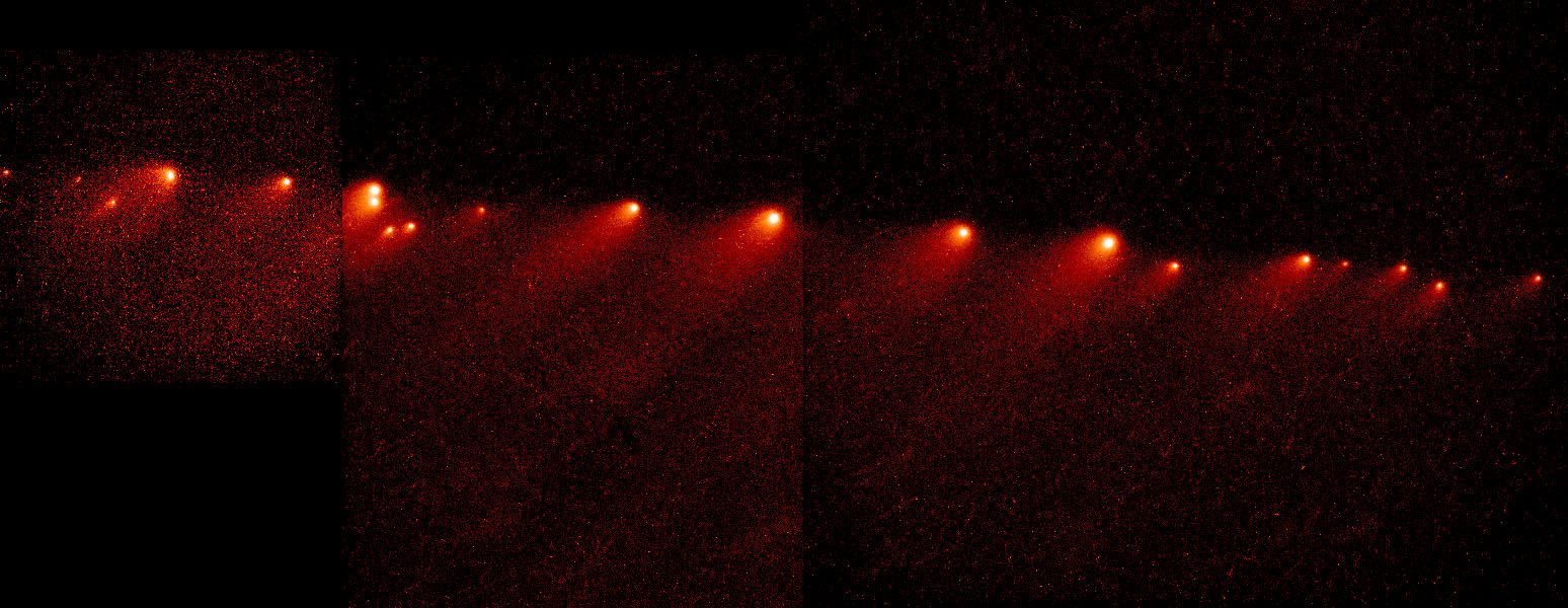 Als der Komet Shoemaker-Levy 9 dem Planeten Jupiter 1994 zu nahe kam, zerbrach er zuerst, später stürzte er auf dessen Oberfläche.