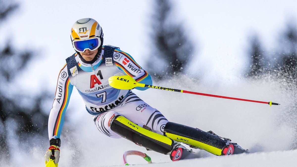 Linus Strasser beim Herren-Slalom in Flachau, Österreich am 9. März 2022