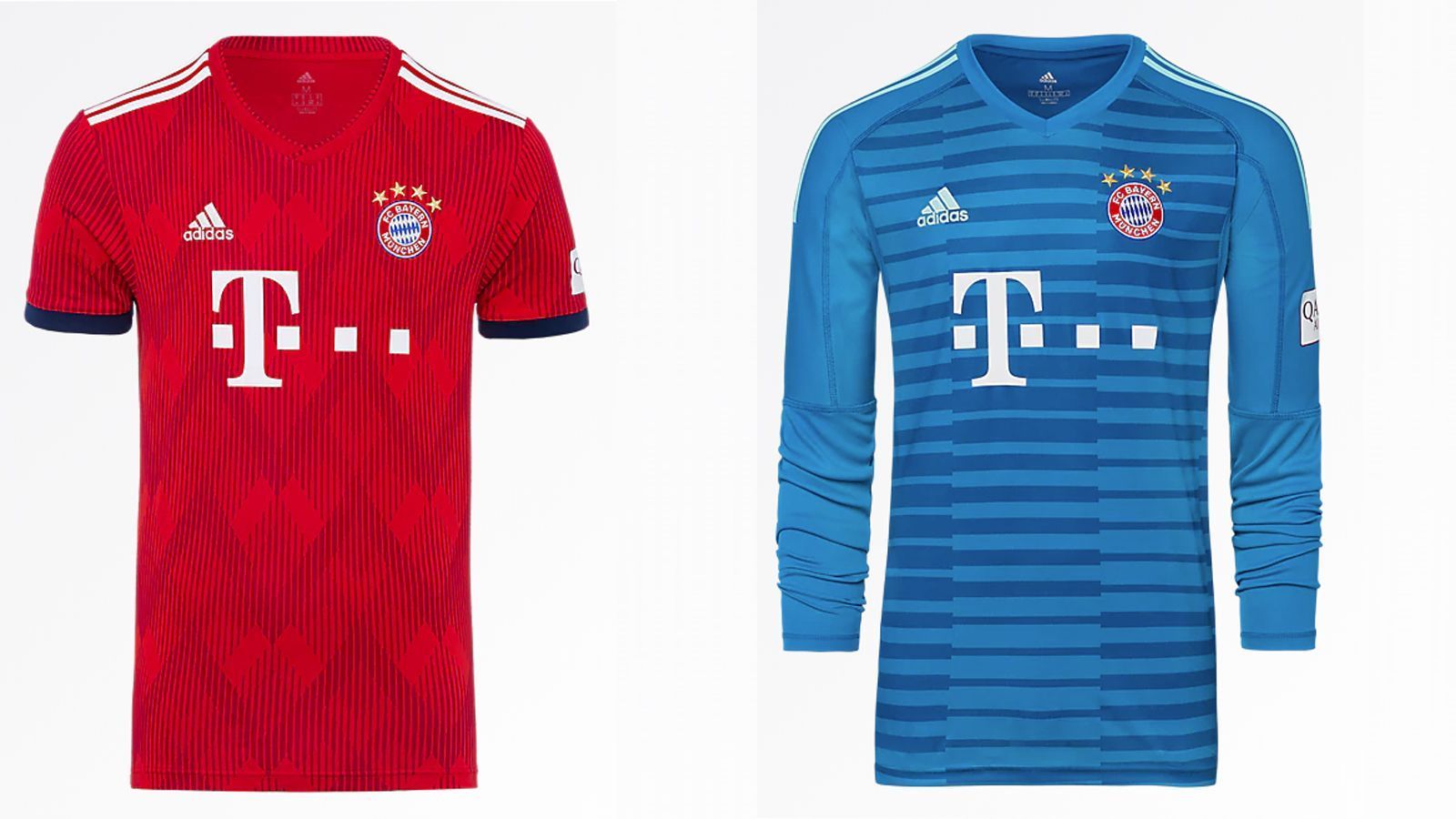
                <strong>FC Bayern</strong><br>
                Das neue Bayern-Trikot ist wieder von rot geprägt. Das Muster erinnert an die bayrischen Rauten. Manuel Neuer darf hingegen in einem Streifenmuster auflaufen.
              