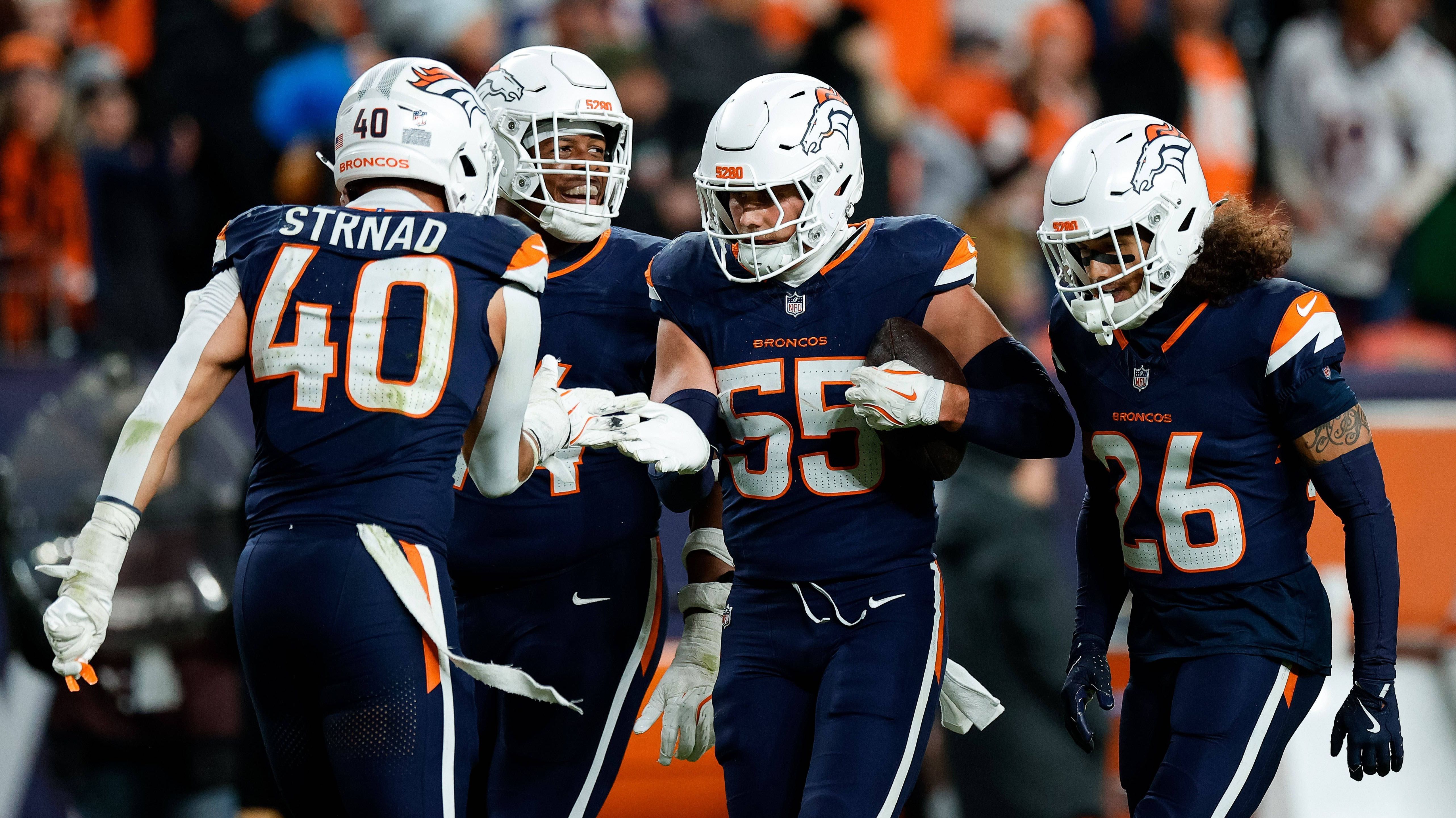 <strong>Denver Broncos<br></strong>Week 15: vs. Indianapolis Colts<br>Week 16: at Los Angeles Chargers<br>Week 17: at Cincinnati Bengals<br>Week 18: vs. Kansas City Chiefs