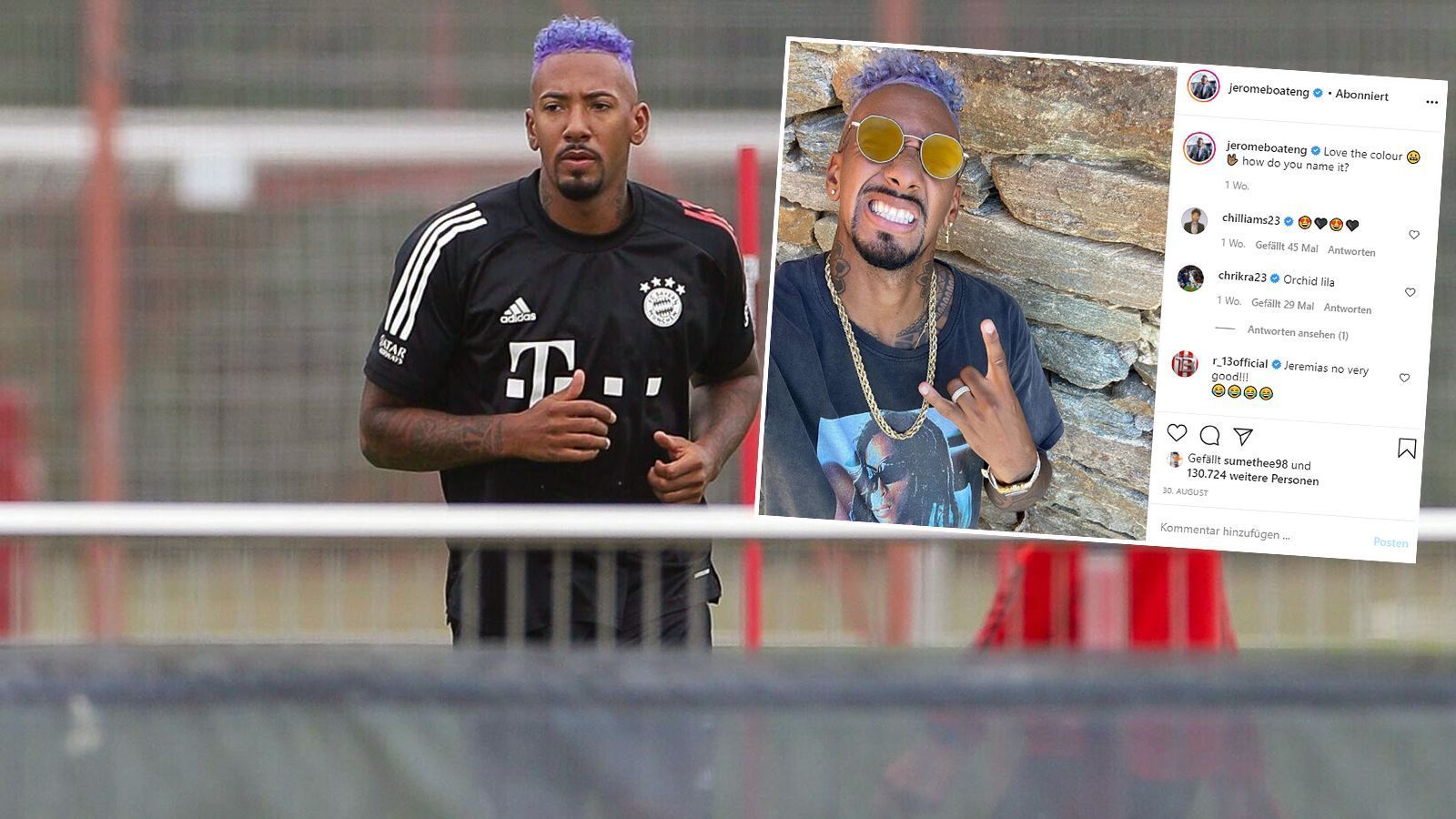 <strong>Jerome Boateng</strong><br>
                Da staunten die Fans an der Säbener Straße nicht schlecht, als Triple-Sieger Jerome Boateng einst mit neuer Haarfarbe zum öffentlichen Training der Bayern erschien. Aktuell ist Boateng noch immer ohne Verein.