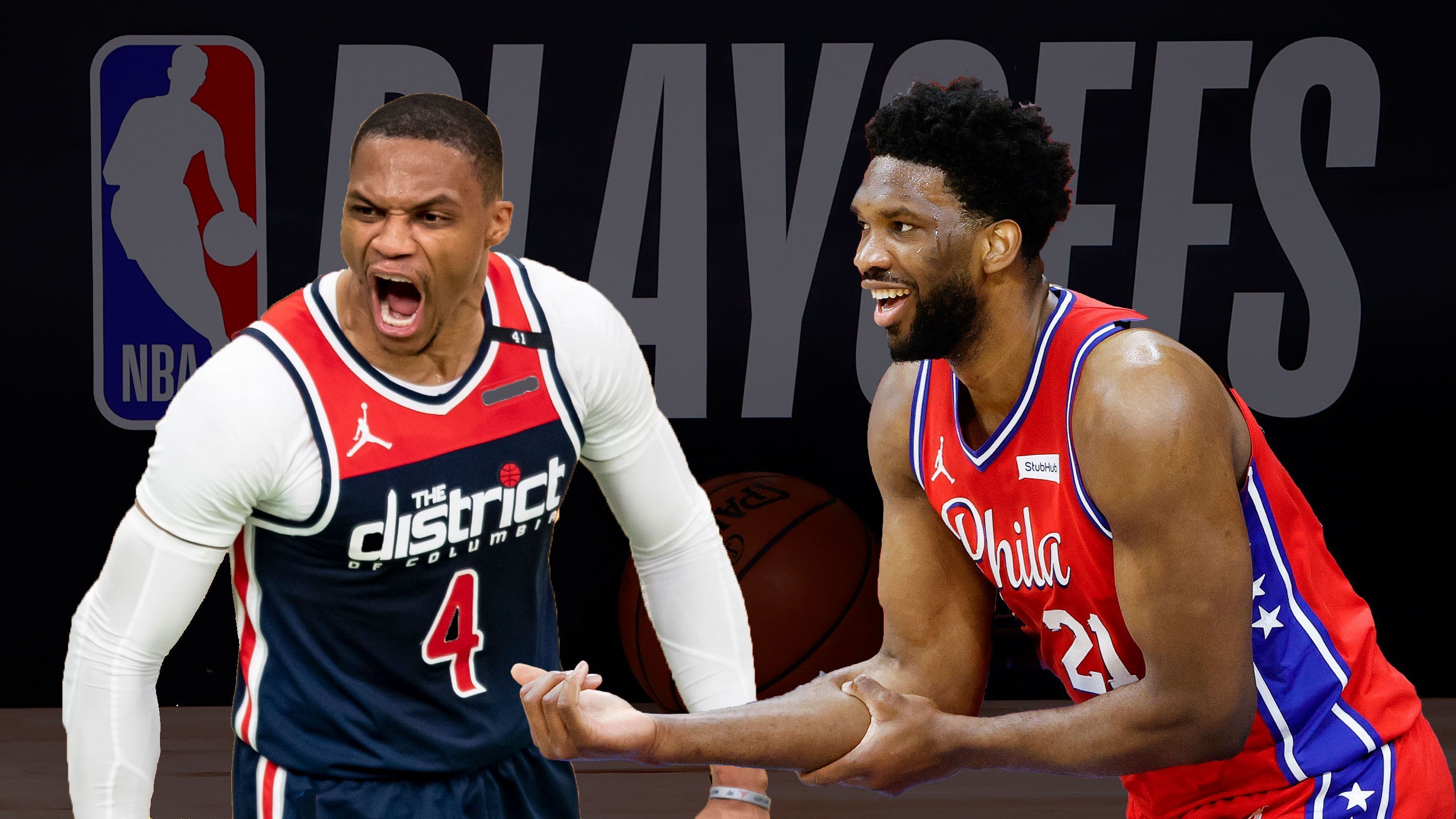 
                <strong>Washington Wizards (8)  vs. Philadelphia 76ers (1)</strong><br>
                Dass es die Washington Wizards in diesem Jahr tatsächlich noch in die Playoffs geschafft haben, grenzt fast schon an ein Wunder. Noch im April lag die Wahrscheinlichkeit für dieses Szenario bei nur 0,6%. Doch das Team um Head Coach Scott Brooks hat sich in die Saison zurück gekämpft und sich mit Rang acht in der Eastern Conference doch noch das Playoff-Ticket gesichert. Über den Umweg, des Play-In-Turniers treffen Russell Westbrook (links) und Co. nun auf den Nummer-eins-Seed aus Philadelphia. Und in diesem Duell steckt richtig Feuer. Es ist noch nicht allzu lange her, dass sich Westbrook und Joel Embiid (rechts) bei ihrem letzten Aufeinandertreffen ziemlich in den Haaren hatten. Westbrook sagte wenig später im Interview auf die Frage, ob er und Embiid cool miteinander seien: "F*** no!". Nun stehen sich die beiden für mindestens vier Spiele in Folge gegenüber. Da ist große Unterhaltung programmiert. 
              