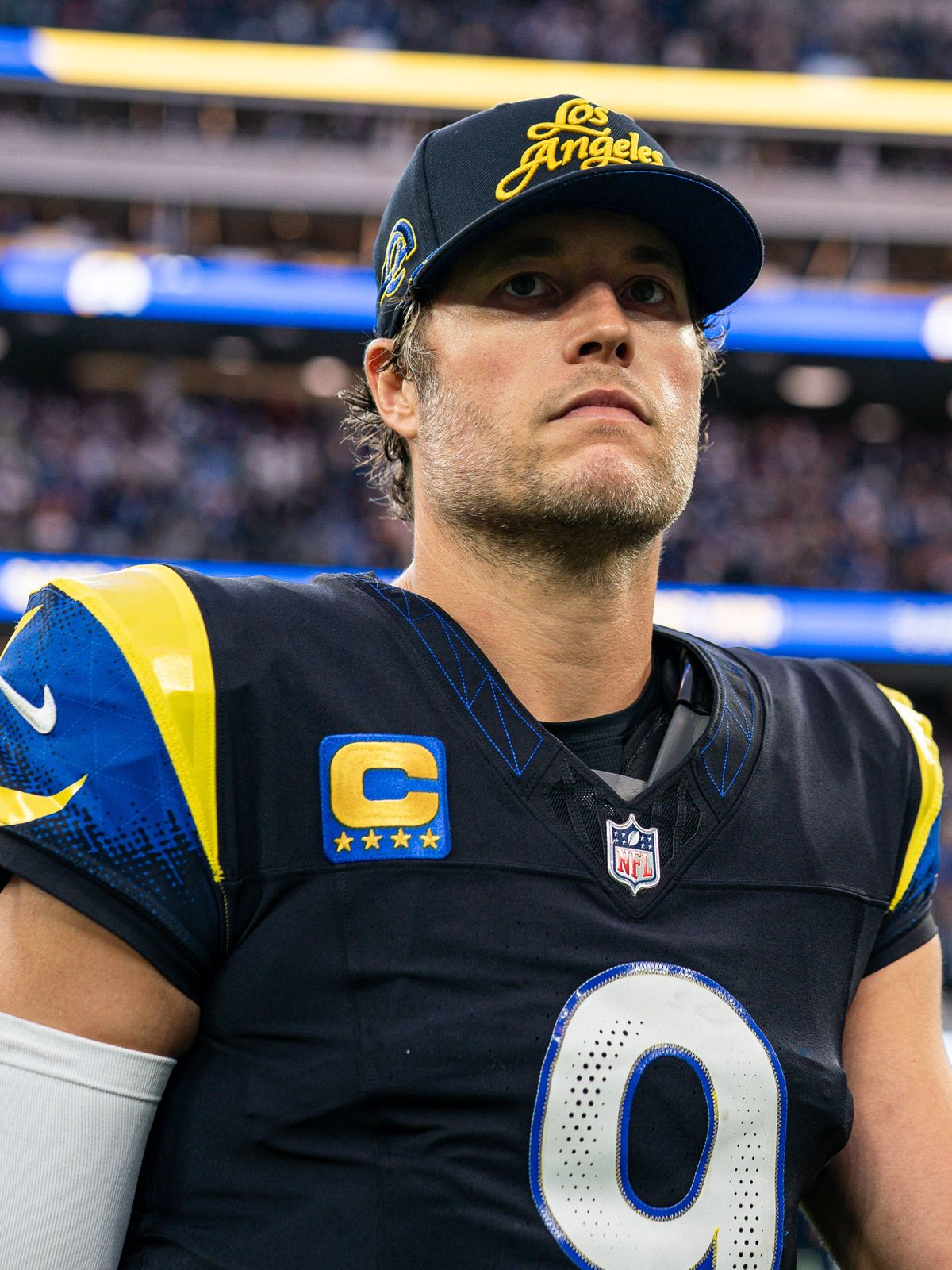 NFL, American Football Herren, USA Seattle Seahawks vs Los Angeles Rams Los Angeles Rams quarterback Matthew Stafford (9) after a NFL game against the Seattle Seahawks, Sunday, November 16, 2025, a...