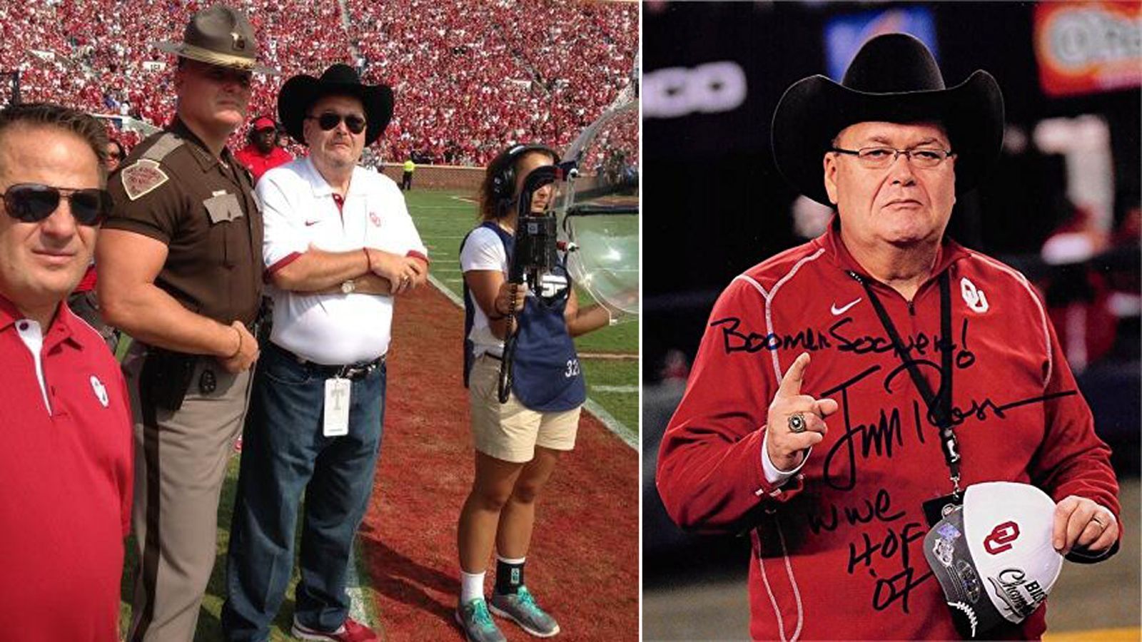 
                <strong>Sooners-Edelfan</strong><br>
                WWE-Ikone Jim Ross, seines Zeichens bekennender Sooners-Fan, lief einst sogar zu "Boomer Sooner" in den Wrestling-Ring ein - Marschkapelle und Sooners-Trikot inklusive.
              