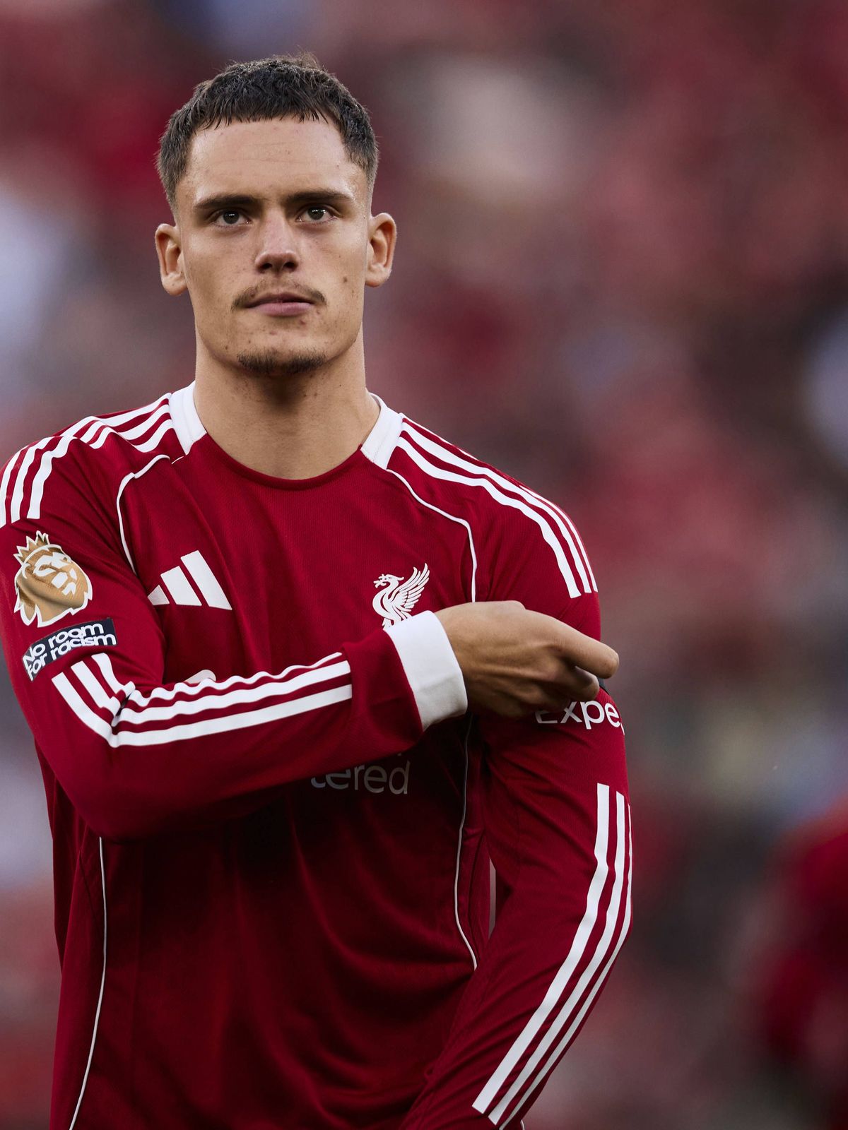 Liverpool, England, August 15, 2025: Florian Wirtz of Liverpool looks on during the Premier League 2025 match between Liverpool and Bournemouth at Anfield Stadium. (Photo by Kobie Abott Sports Pres...
