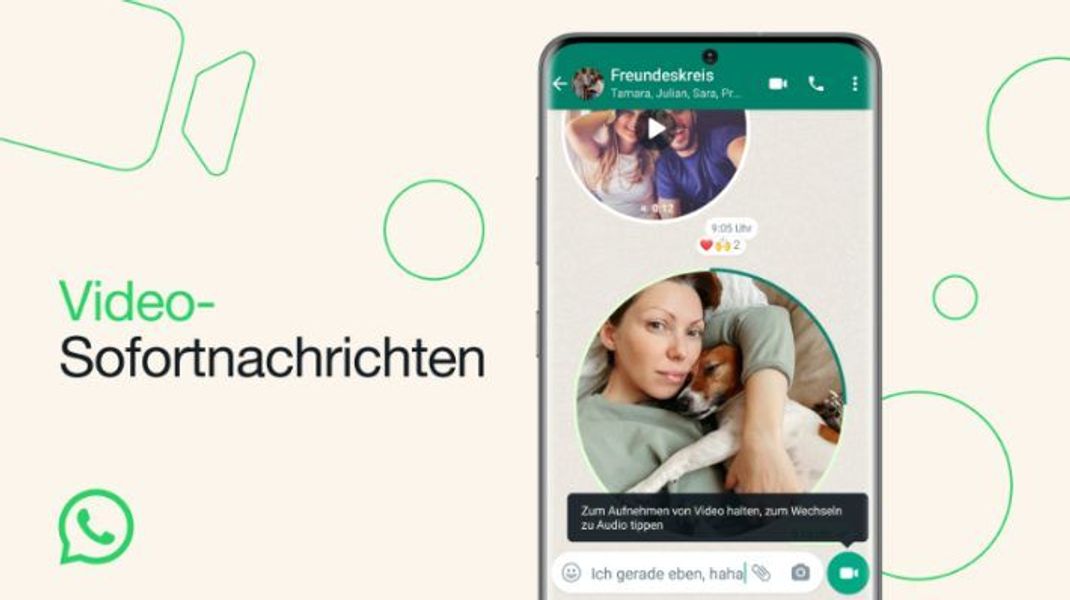 So sieht das neue Feature bei WhatsApp aus. Du kannst jetzt einfach Video-Sofortnachrichten verschicken. Sie werden in einem runden Design aufgenommen.