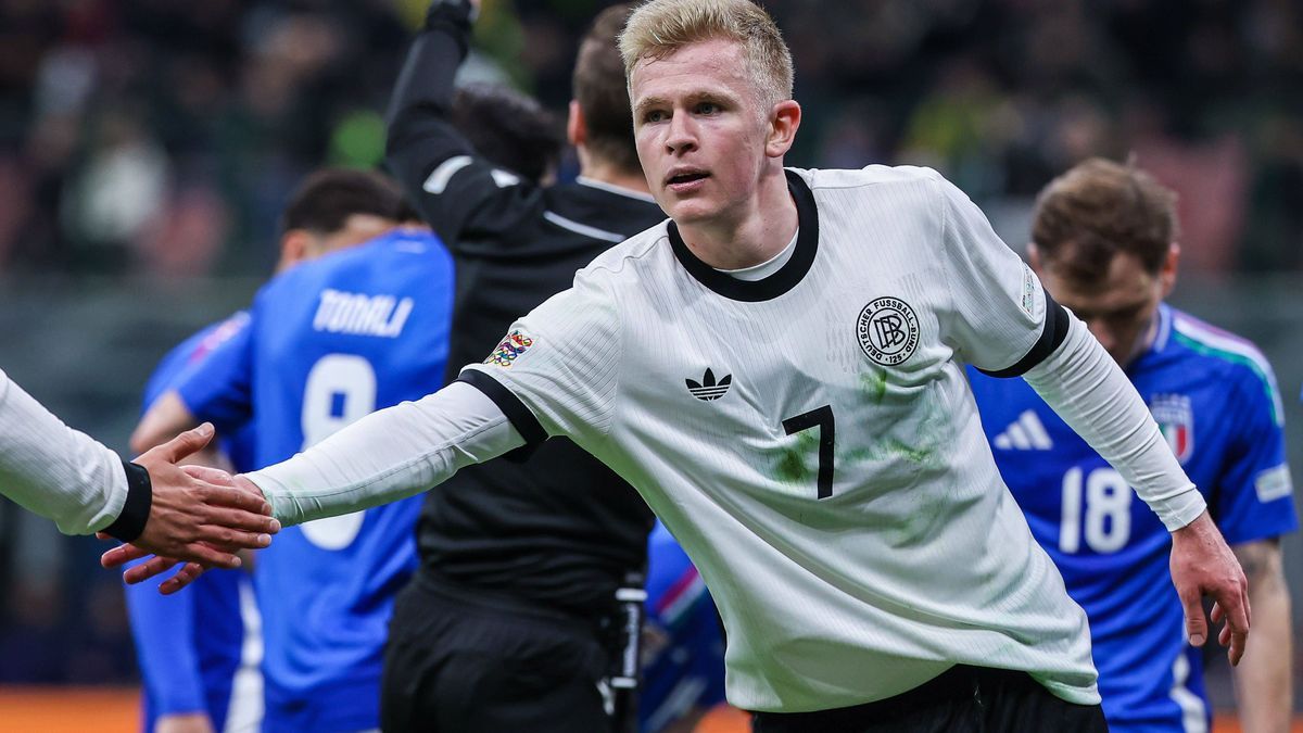 Jonathan Burkardt of Germany seen in action during UEFA Nations League 2024 25 Quarter-Finals football match between Italy and Germany at San Siro Stadium Milan Italy on 20 March 2025. Milan San Si...