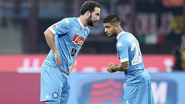 
                <strong>SSC Neapel (Gonzalo Higuain und Lorenzo Insigne)</strong><br>
                SSC Neapel (Italien, 28 Tore in 16 Serie-A-Spielen): Gonzalo Higuain (li., 14 Tore) + Lorenzo Insigne (7 Tore) = 75% der Treffer (21 Tore).
              