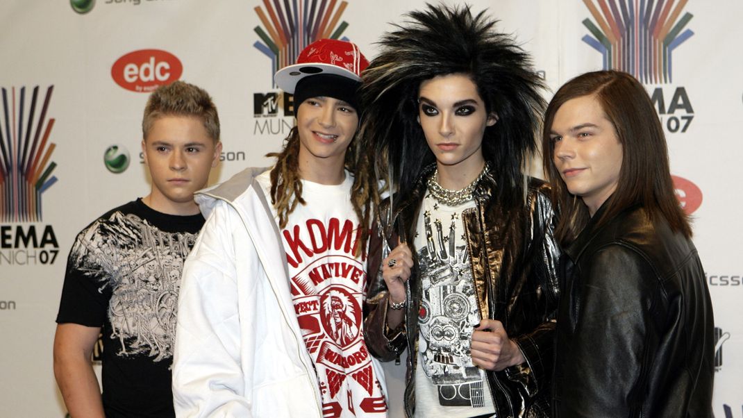 Die Band Tokio Hotel (v.l.n.r Georg Listing, Tom Kaulitz, Bill Kaulitz und Gustav Schäfer) im Jahr 2007.