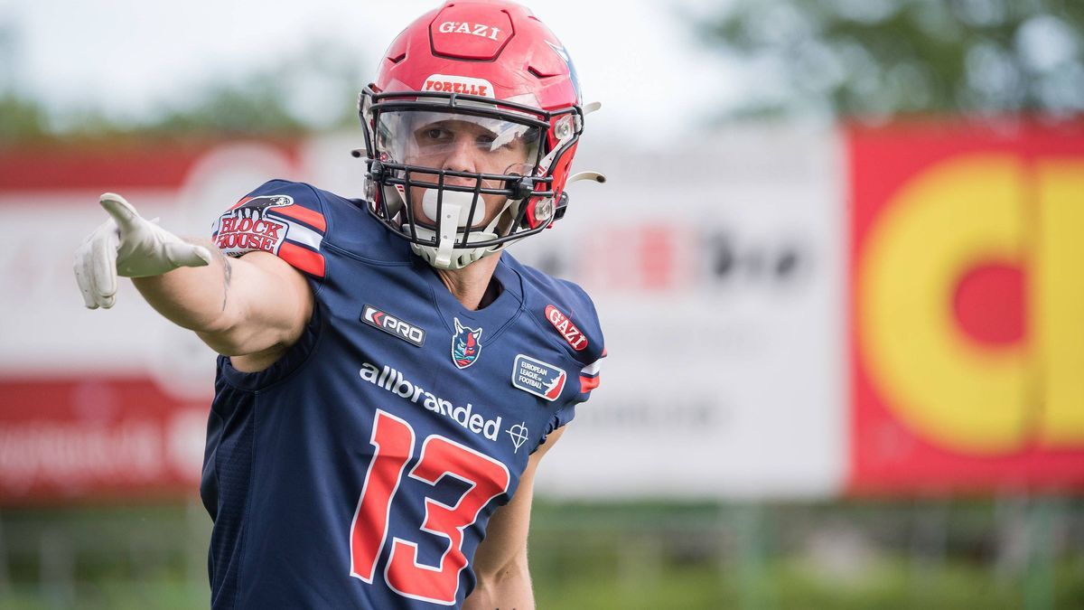 American Football, Saison 2024, European League of Football (ELF), Hamburg Sea Devils - Prague Lions, Stadion Lohmühle (Lübeck), 16.06.2024, 4. Gameweek Noah Bomba ( 13, Sea Devils, WR, GER) (Nur z...