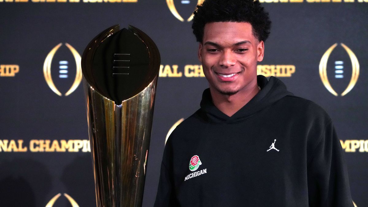 NCAA, College League, USA Football: CFP National Championship-Champions News Conference Jan 9, 2024; Houston, TX, USA; Michigan Wolverines cornerback Will Johnson poses with College Football Nation...