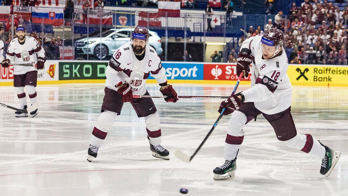 Poland v Latvia - IIHF Ice hockey, Eishockey World Championship, WM, Weltmeisterschaft Kaspars Daugavins and Rodrigo Abols are playing in the IIHF Ice Hockey World Championship match between Poland...