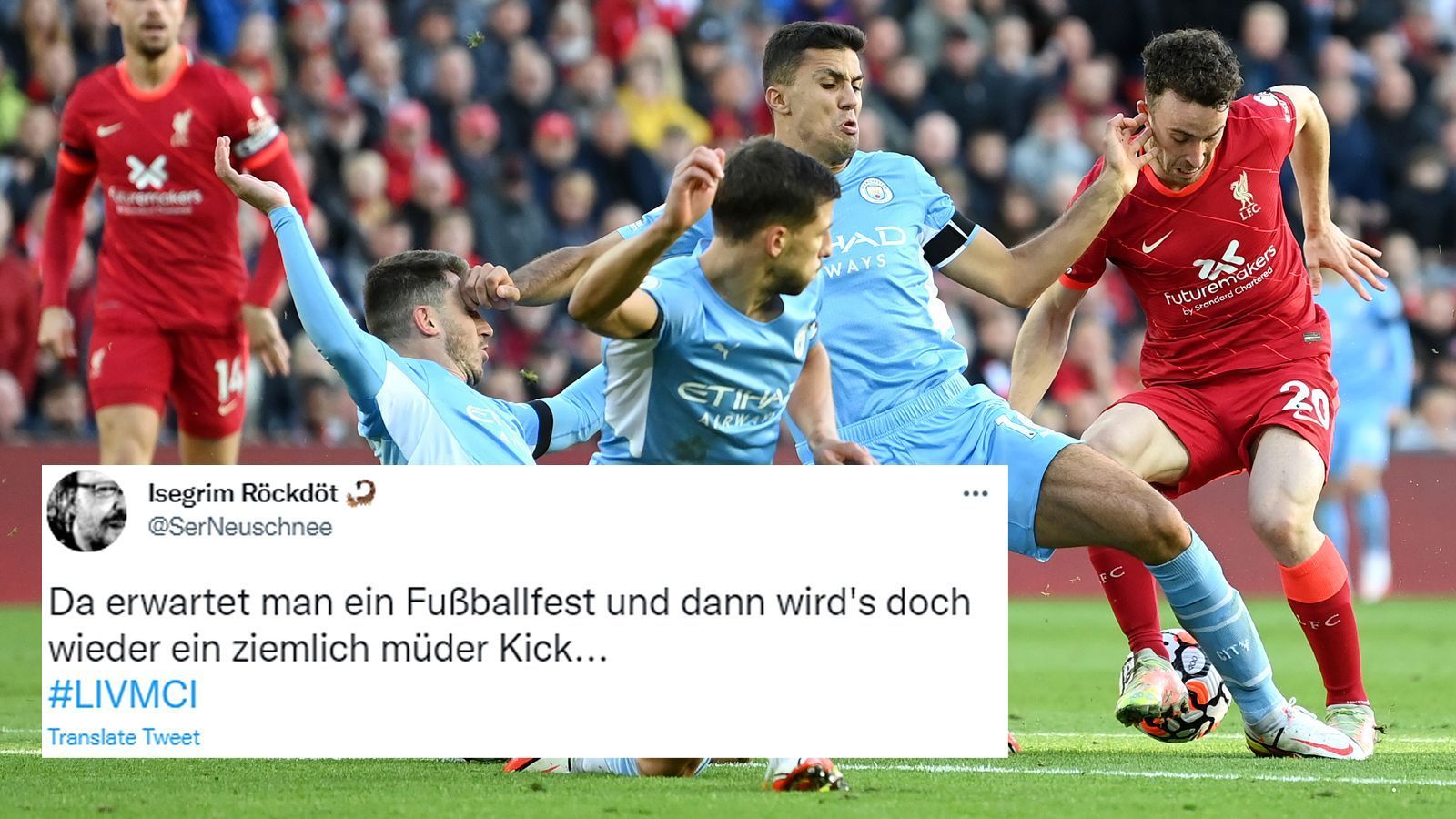 
                <strong>Müder Kick statt Fußballfest</strong><br>
                Letztlich war das Duell zwischen Liverpool und Manchester City ein richtiges Spektakel, aber eben vorwiegend erst nach der Halbzeit. Daher gab es durchaus schon im ersten Durchgang auf Twitter Stimmen, die vom Niveau der Partie enttäuscht waren. Die zweite Halbzeit sollte dafür aber mehr als entschädigt haben.
              