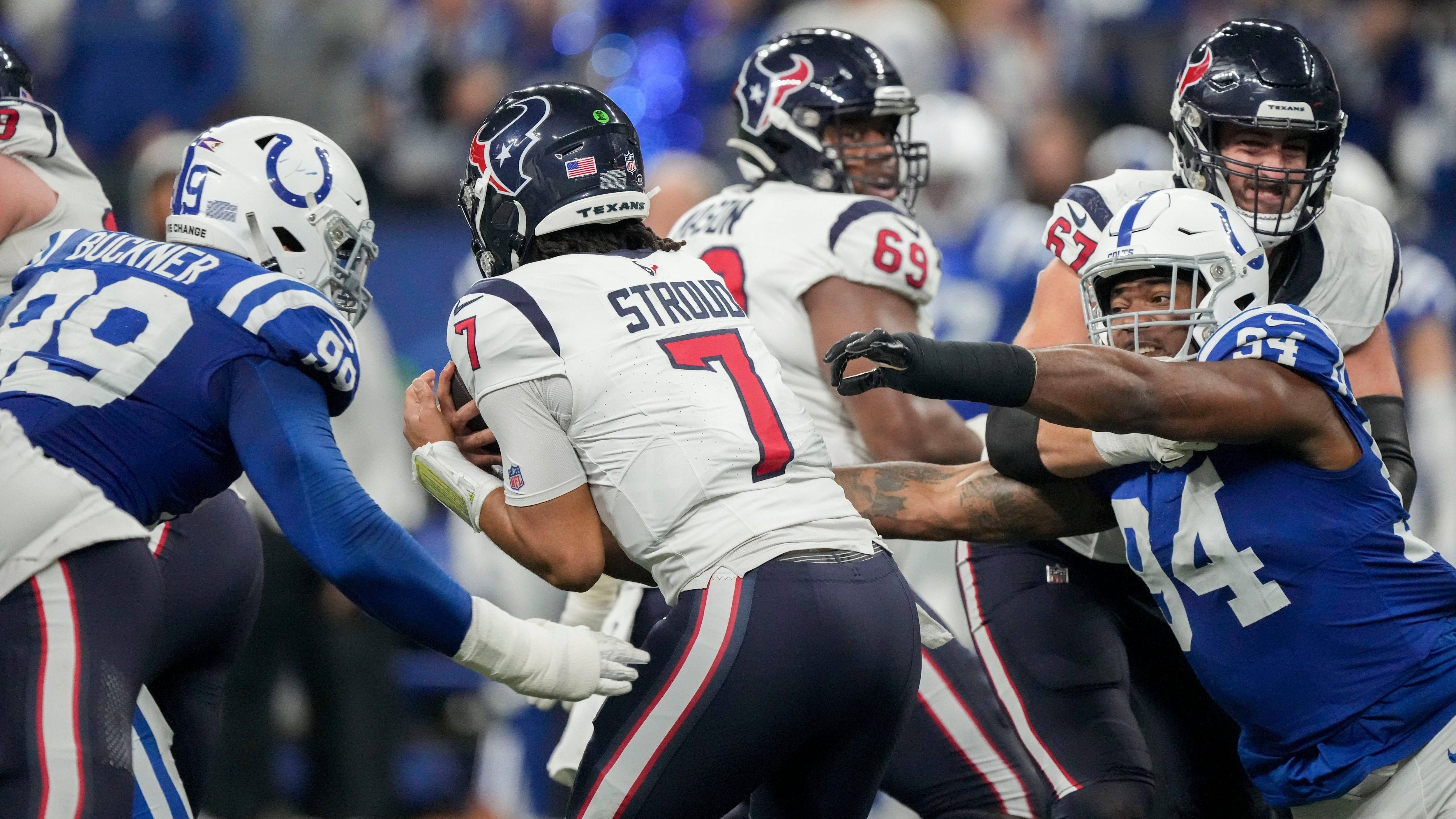 <strong>Platz 22 (geteilt): Houston Texans</strong><br>Zugelassene Quarterback-Sacks 2023: 47