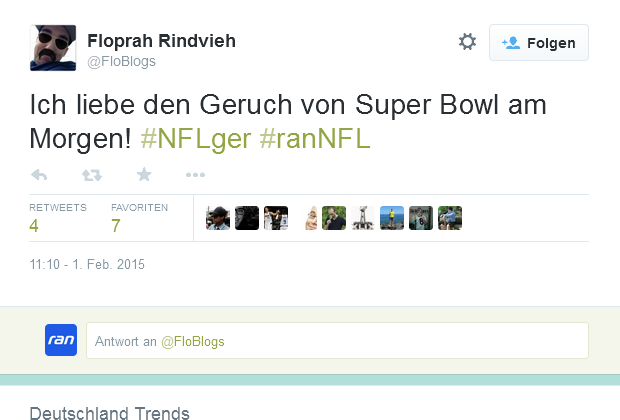 
                <strong>Super Bowl am morgen</strong><br>
                Touchdown now? An gewissen Tagen lässt es sich irgendwie einfacher aufstehen.
              