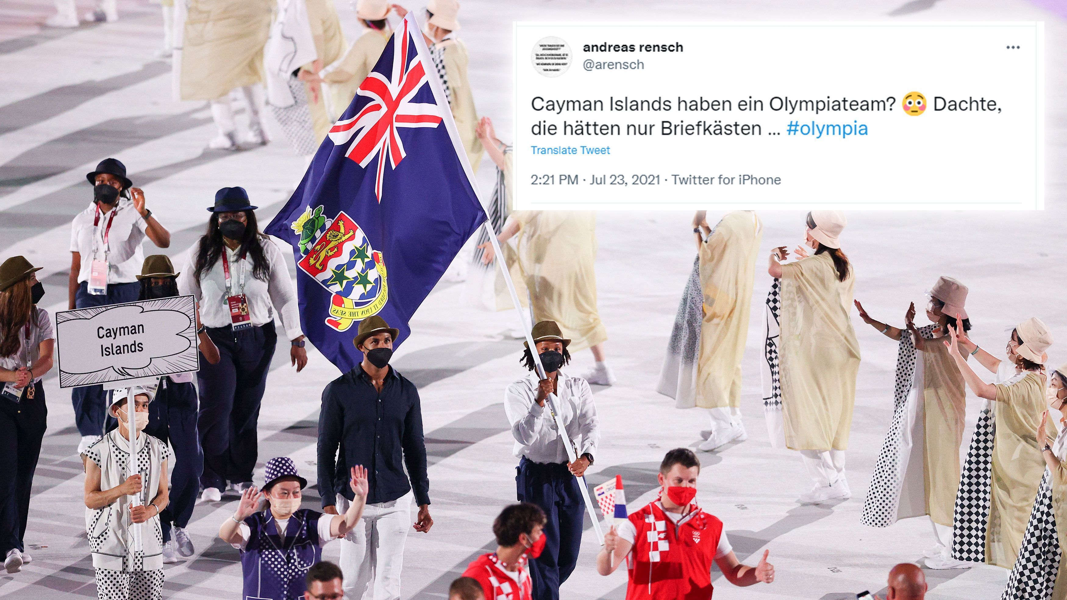 
                <strong>Auch die Cayman Islands sind dabei</strong><br>
                Ja die Cayman Islands haben auch ein Olympia-Team und nicht nur Briefkästen, wie dieser Nutzer anmerkt. Insgesamt sind fünf Athleten für den Inselstaat am Start.
              