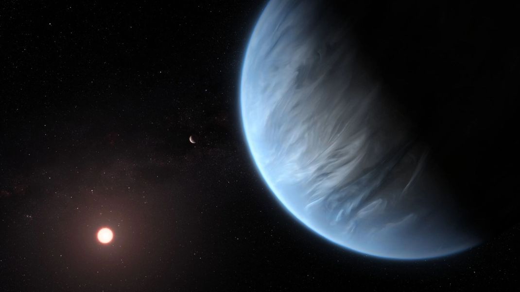 So könnte ein Exoplanet mit einem weit entfernten Stern im Hintergrund aussehen.