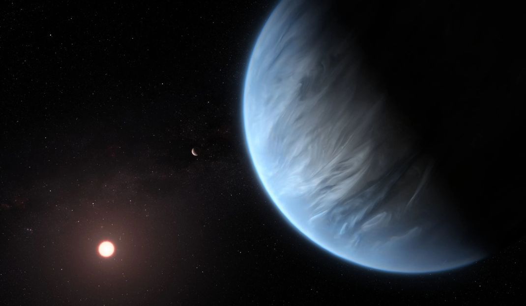 So könnte ein Exoplanet mit einem weit entfernten Stern im Hintergrund aussehen.