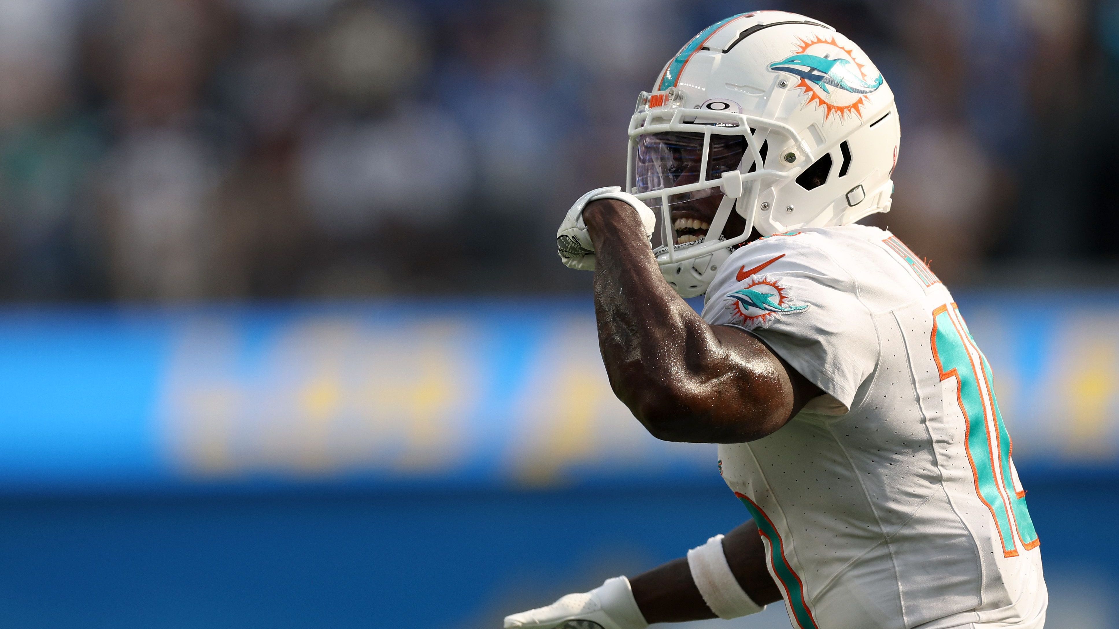 <strong>Receiving Yards<br></strong>1. Tyreek Hill (Foto, Miami Dolphins) - 1.799 Yards<br>2. CeeDee Lamb (Dallas Cowboys) - 1.749 Yards<br>3. Amon-Ra St. Brown (Detroit Lions) - 1,515 Yards<br>4. Puka Nacua (Los Angeles Rams) - 1.486 Yards<br>5. A.J. Brown (Philadelphia Eagles) - 1.456 Yards