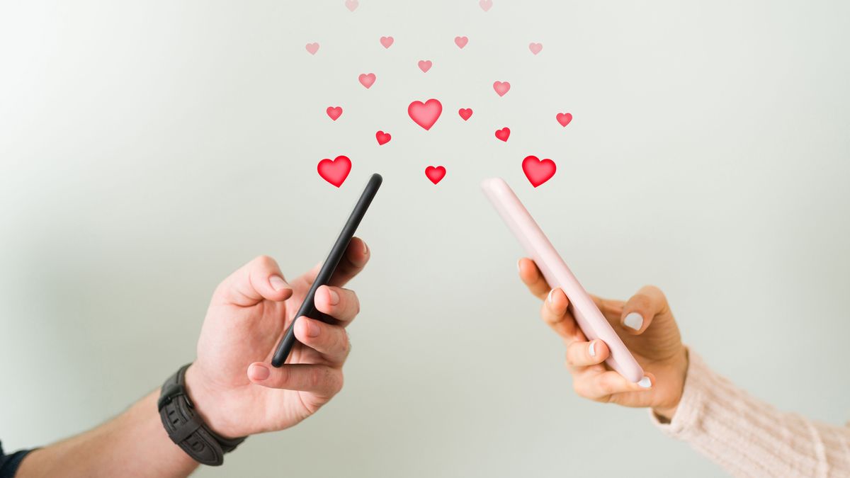 Close up of a romantic couple communicating via social media