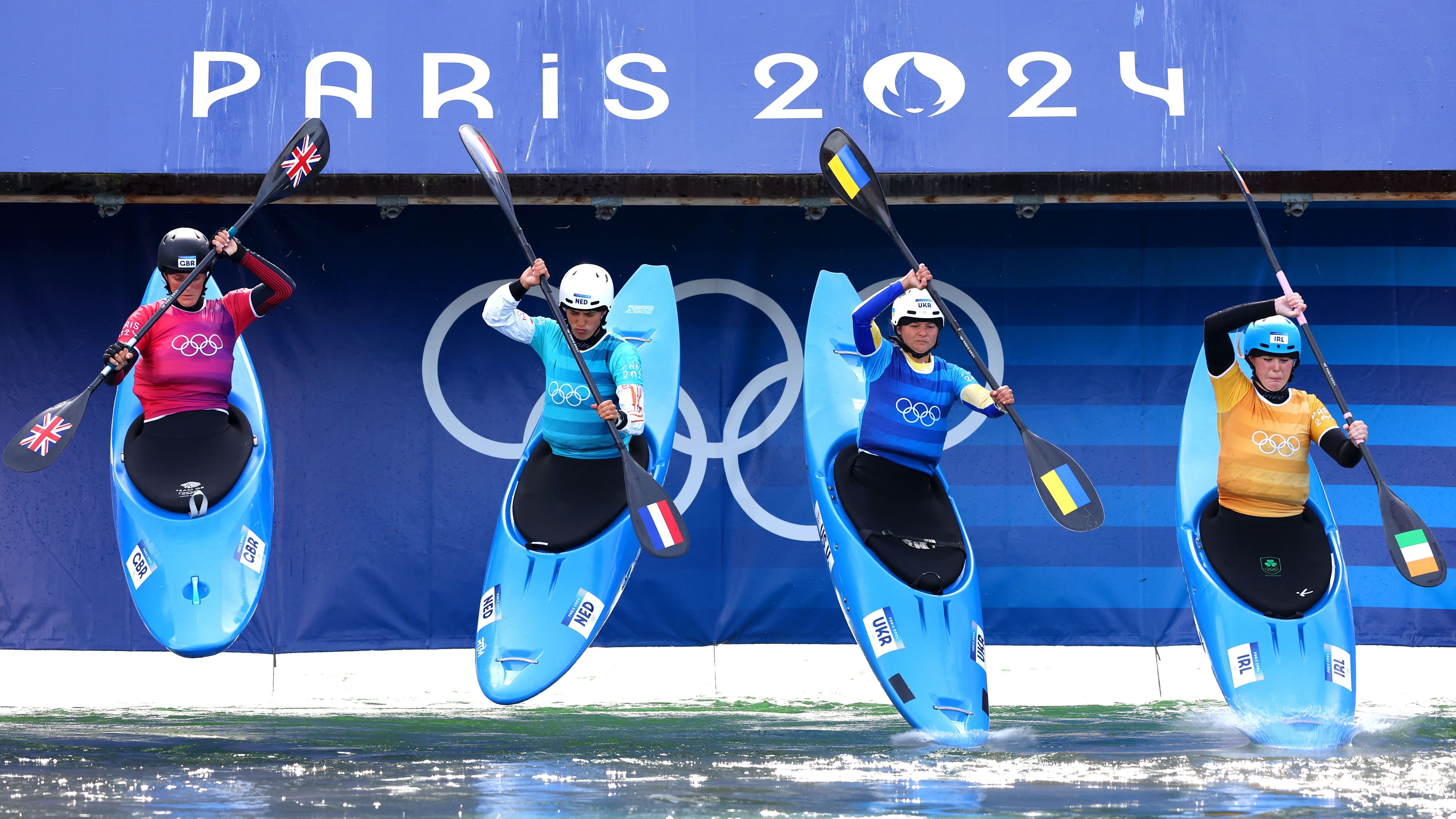 <strong>Olympia 2024: Die besten Bilder des neunten Tages</strong><br>Kajak Cross ist echt ein Hingucker. Aber fliegen können die Athleten nicht, auch wenn es hier so aussieht.