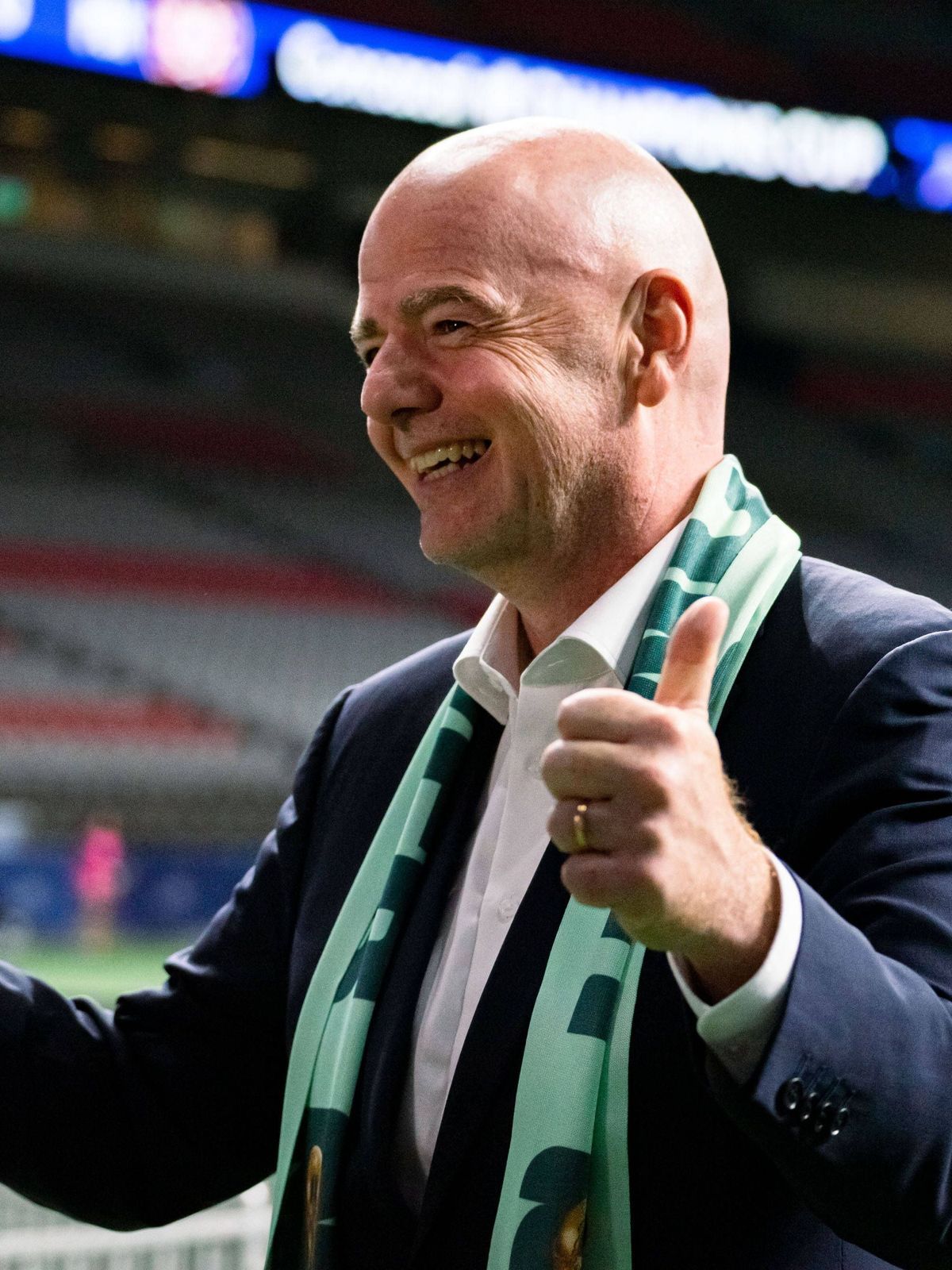 Vancouver, British Columbia, Canada, October 15th 2024: FIFA President Gianni Infantino records a greeting video message during the Concacaf W Champions Cup group stage match between Vancouver Whit...