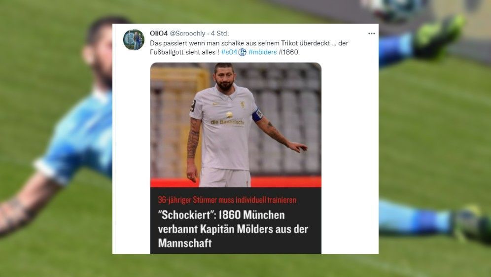 
                <strong>Rache für verbannten Schalke-Schriftzug?</strong><br>
                Einst verbannte Mölders bei einem Spiel gegen Schalke den Vereinsnamen der Königsblauen von seinem Trikot - hat sich nun der Fußballgott gerächt?
              