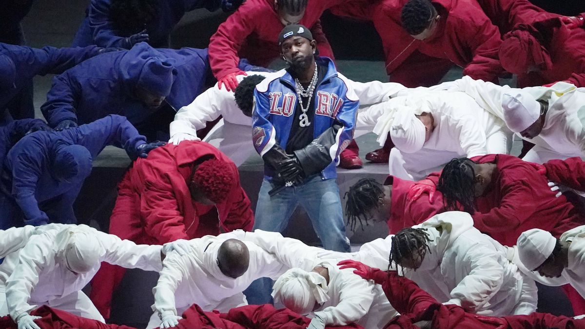 Grammy Award-winning artist Kendrick Lamar performs during the halftime show at Super Bowl LIX between the Philadelphia Eagles and the Kansas City Chiefs at Caesars Superdome in New Orleans on Sund...