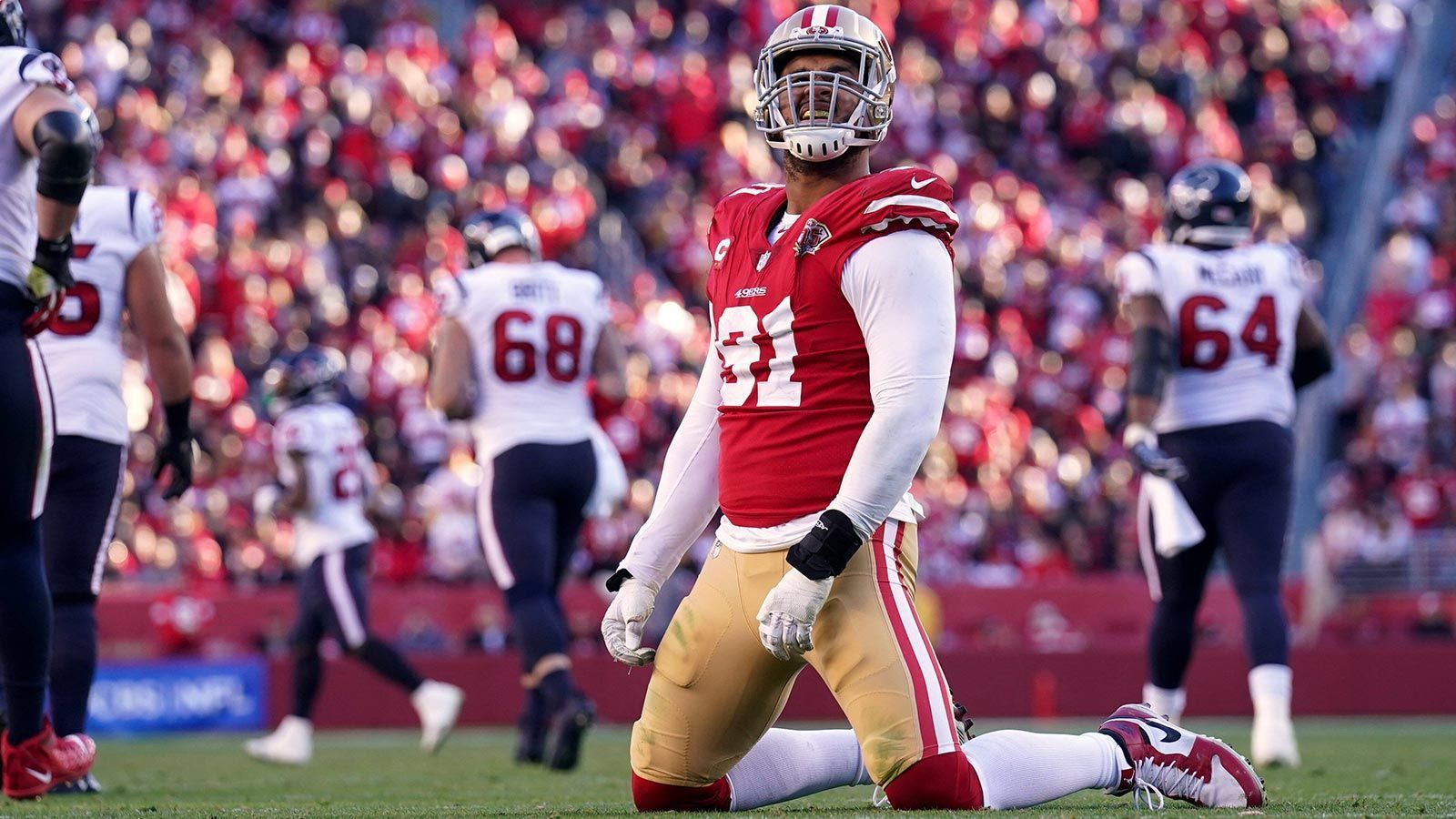 
                <strong>San Francisco 49ers - Arik Armstead</strong><br>
                Die San Francisco 49ers haben aktuell nur knapp 5,3 Millionen Dollar an Cap Space und Defensive End Arik Armstead hat 2023 den zweithöchsten Cap Hit mit fast 24 Millionen Dollar. Dabei verpasste der 29-Jährige vergangenes Jahr acht Spiele wegen langwieriger Knöchel- und Fußverletzungen. In neun Spielen gelangen ihm nur elf Tackles und kein einziger Sack - ob dem Team das reicht?&#x2022; Vor dem 1. Juni<br/><br>&#x2022; Nach dem 1. Juni<br/><br>
              