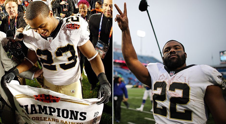 
                <strong>Running Backs</strong><br>
                2009: Pierre Thomas (links) 2017: Mark Ingram (rechts)Mark Ingram ist aus dem Saints-Backfield nicht mehr wegzudenken. 1045 Rushing-Yards und elf Touchdowns sind seine bisherige Ausbeute. Pierre Thomas, Top-Rusher 2009, kam in der ganzen Saison auf 793 Yards und sechs Touchdowns.
              