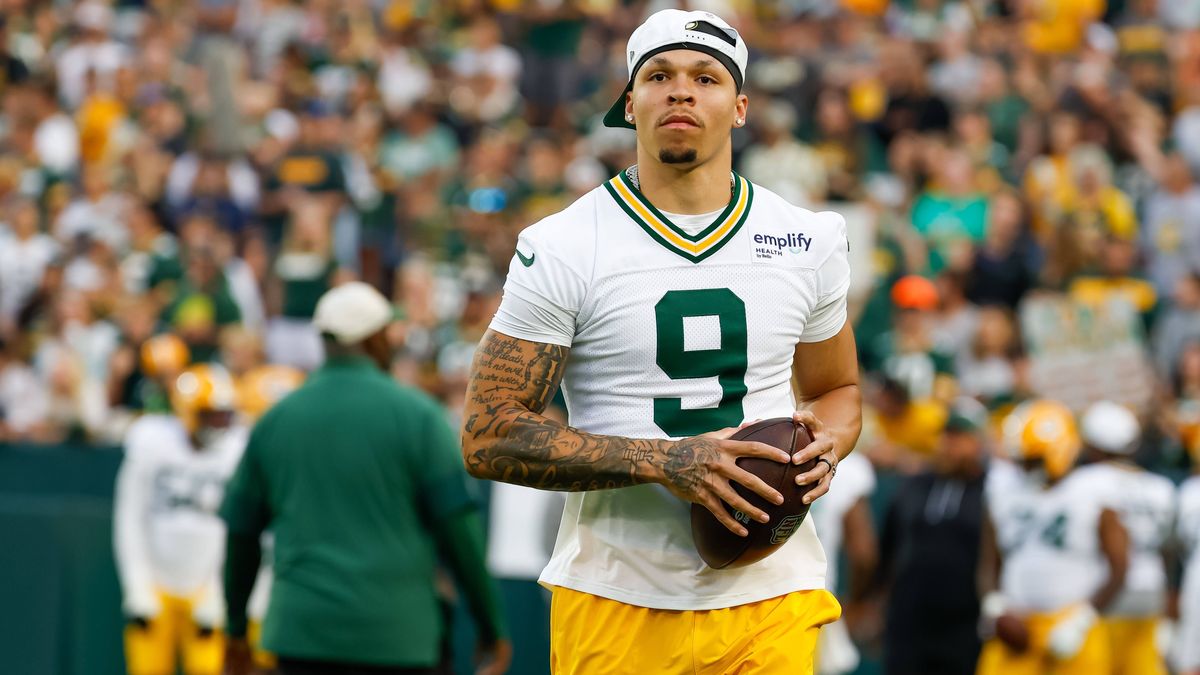 August 2, 2025: Green Bay Packers wide receiver Christian Watson (9) during the 24th Annual Green Bay Packers Family Night at Lambeau Field in Green Bay, Wisconsin. CSM Green Bay United States of A...
