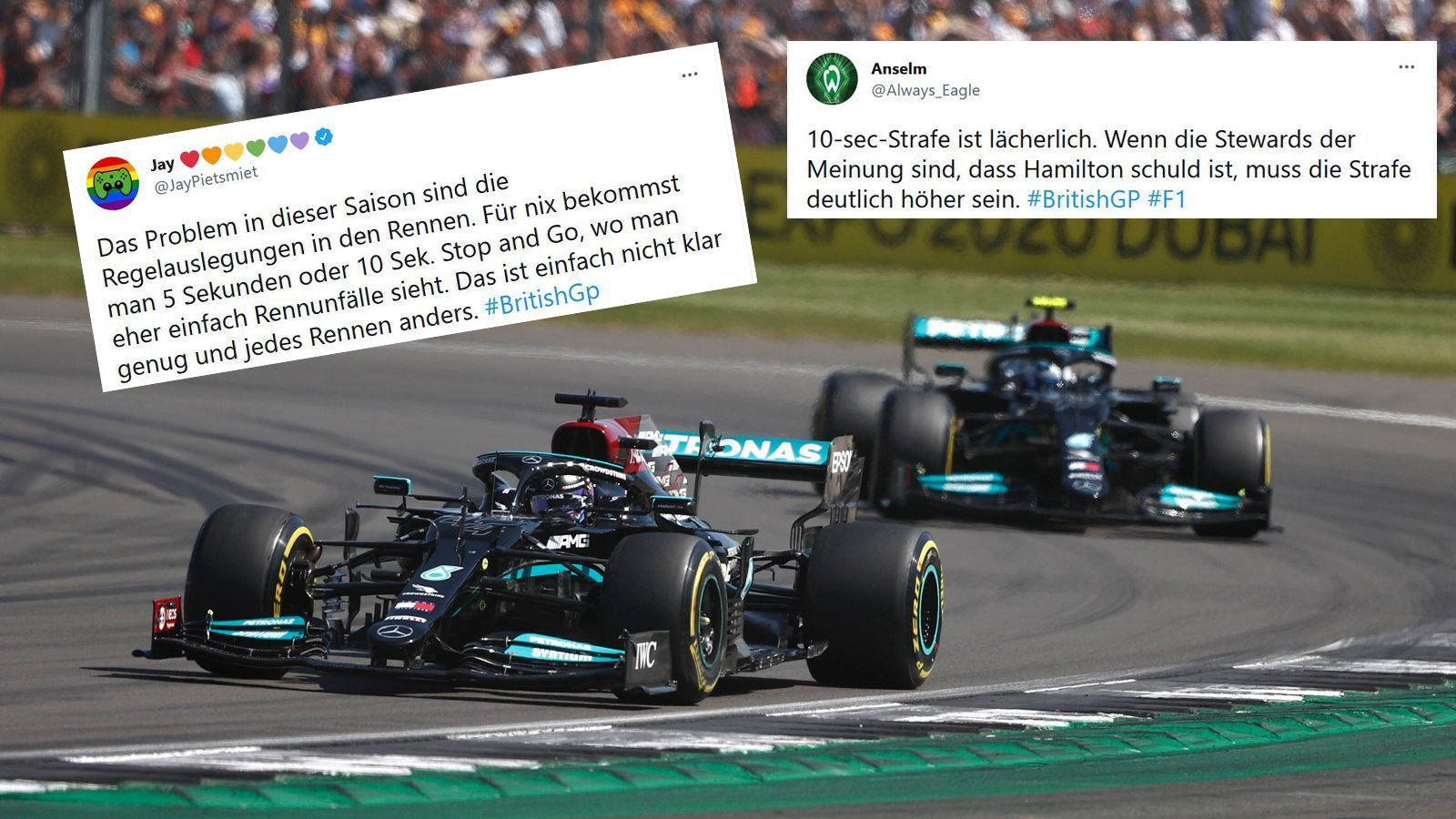 
                <strong>Strafe für Hamilton</strong><br>
                Kurz danach wird bekannt: Lewis Hamilton erhält eine 10-Sekunden-Strafe. Er wird als Schuldiger für den Unfall ausgemacht.
              