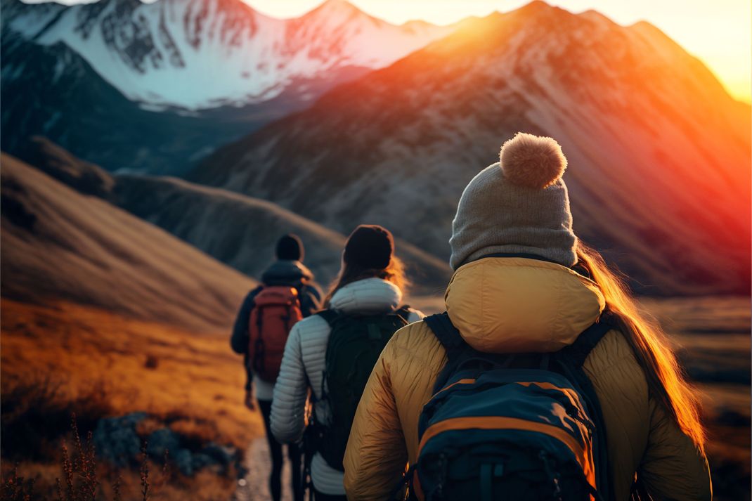 Für echte Abenteurer:innen: eine Trekkingtour durchs Gebirge.