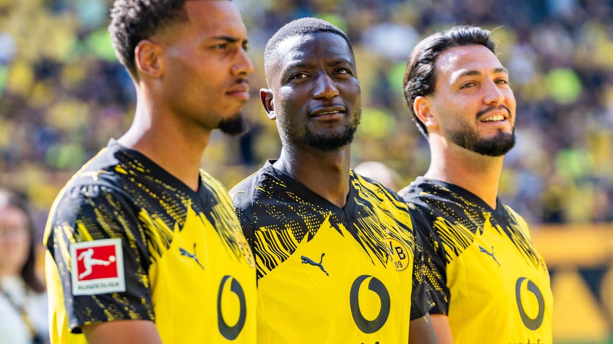 Testspiel Saisoneröffnung, Borussia Dortmund vs. Juventus Turin, 10.08.2025 Serhou Guirassy (Borussia Dortmund, 9) Felix Nmecha (Borussia Dortmund, 8) Ramy Bensebaini (Borussia Dortmund, 5) *** Tes...