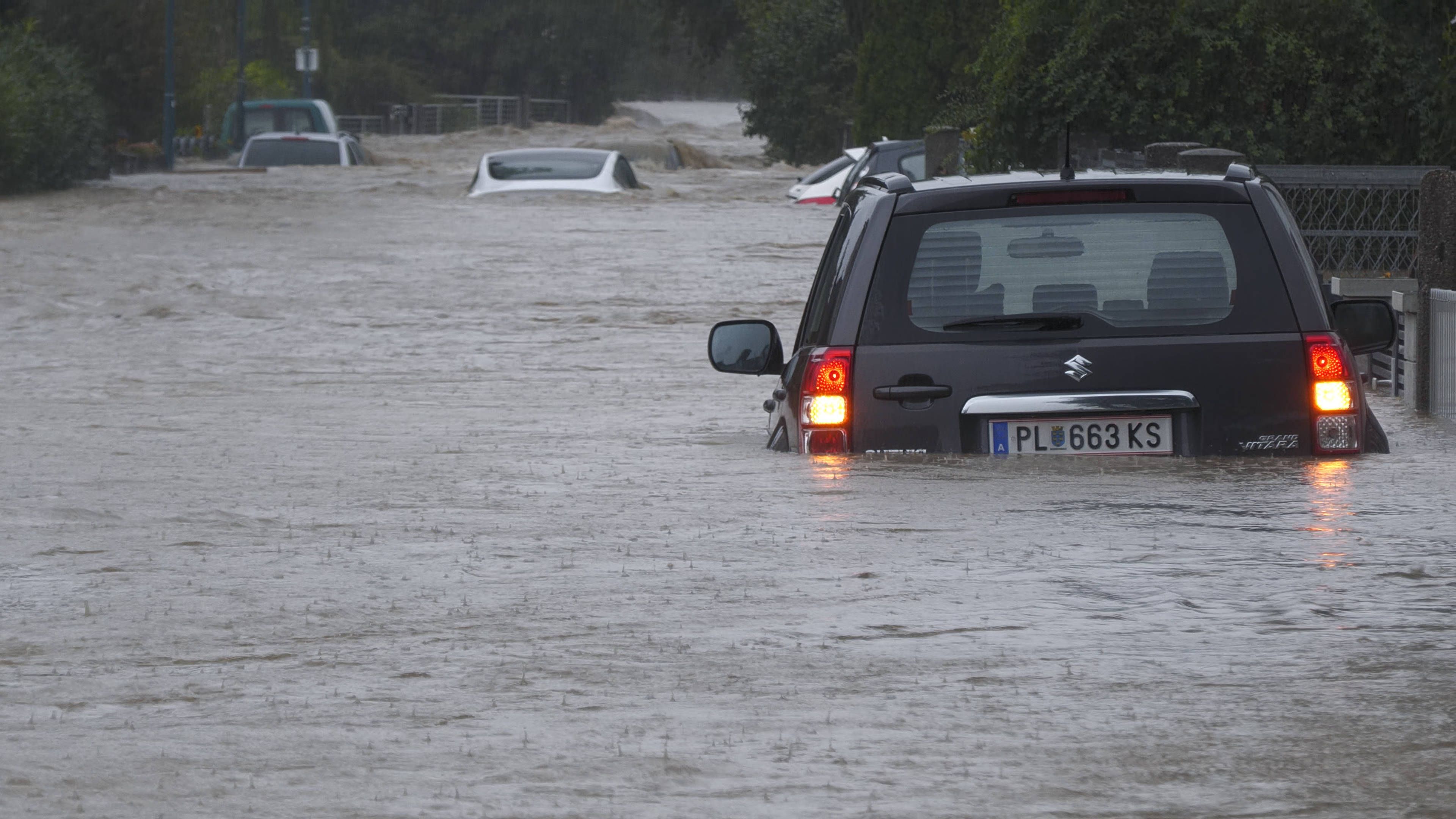 Jahrhunderthochwasser an der Perschling in Böheimkirchen. Die Ortschaft ist nach intensiven Regenfällen in Niederösterreich von der Außenwelt abgeschnitten und steht komplett unter Wasser.