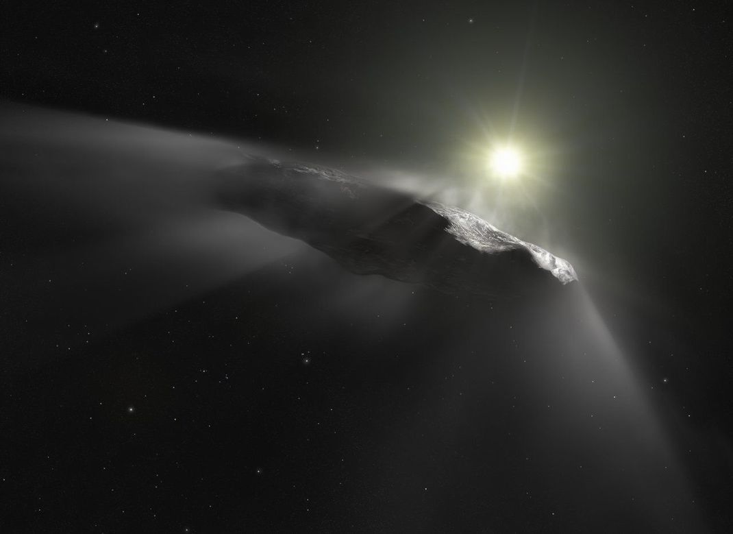 Woraus Oumuamua besteht, weiß niemand. Wissenschaftler:innen vermuten, dass ein Großteil seiner Masse beim Passieren der Sonne verdampft ist.