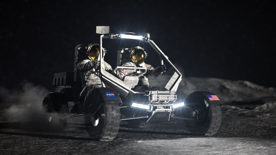 Die NASA sucht Unternehmen, die ihr einen zweisitzigen Mond-Rover baut, hier ein eigener Entwurf.