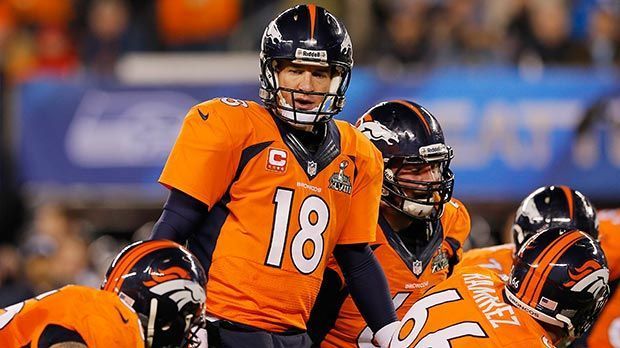 
                <strong>Broncos vs. Seahawks</strong><br>
                Peyton Manning wirkt überrascht vom starken Druck der Seahawks. Der QB wirft in den ersten beiden Vierteln zwei Interceptions. 
              