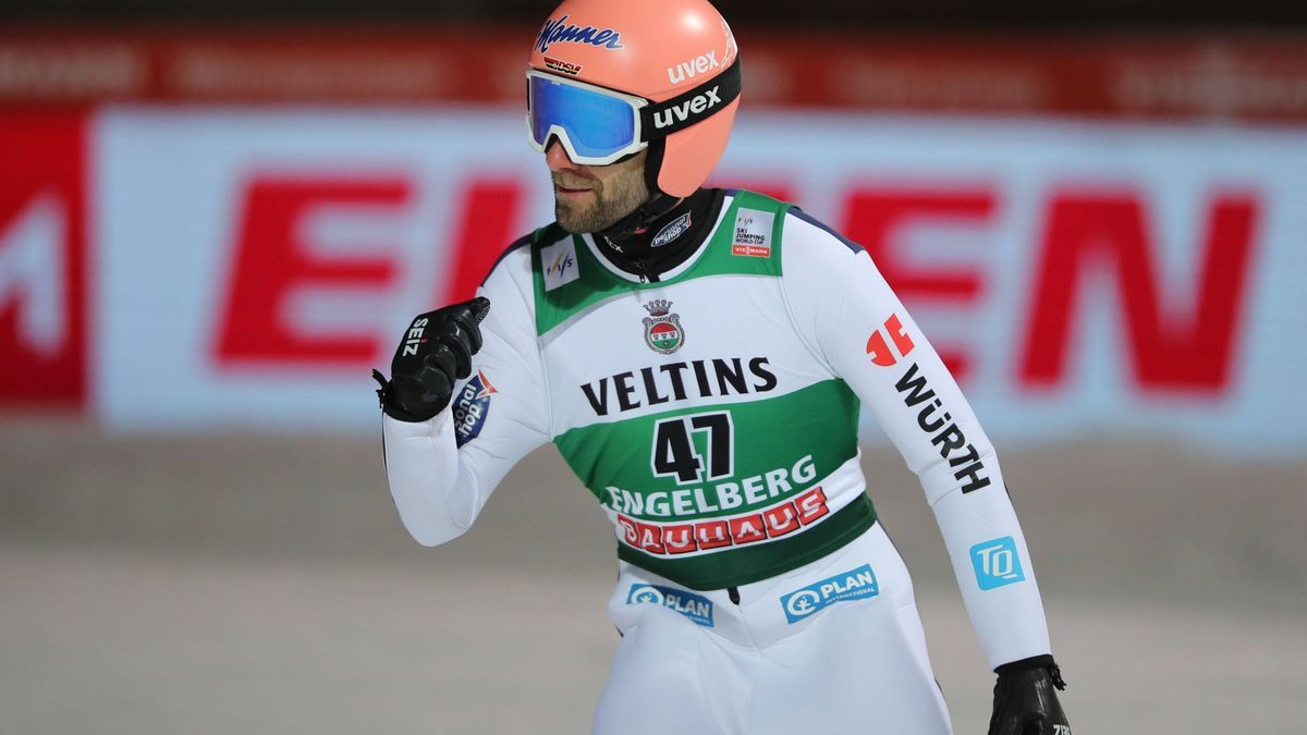 Ski jumping, Skispringen, Ski, nordisch - FIS WC Engelberg ENGELBERG,SWITZERLAND,16.DEC.23 - NORDIC SKIING, SKI JUMPING - FIS World Cup, large hill, men. Image shows the rejoicing of Pius Paschke (...