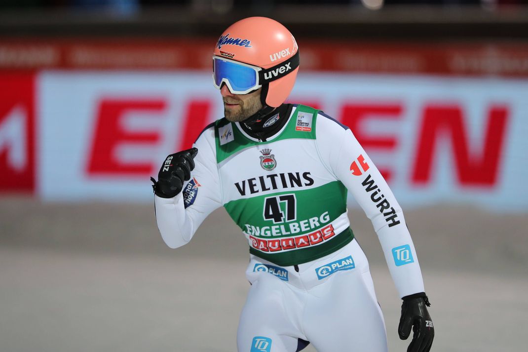 Ski jumping, Skispringen, Ski, nordisch - FIS WC Engelberg ENGELBERG,SWITZERLAND,16.DEC.23 - NORDIC SKIING, SKI JUMPING - FIS World Cup, large hill, men. Image shows the rejoicing of Pius Paschke (GER). PUBLICATIONxNOTxINxAUTxSUIxSWE GEPAxpictures xMaticxKlansek