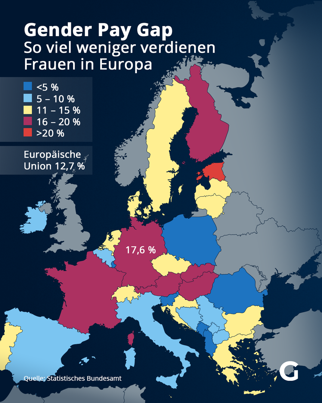 Gender Pay Gap: So viel weniger verdienen Frauen in europäischen Ländern im Vergleich zu Männern.&nbsp;