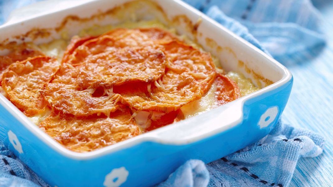 Kartoffelgratin einmal anders und zwar als Süßkartoffelgratin!