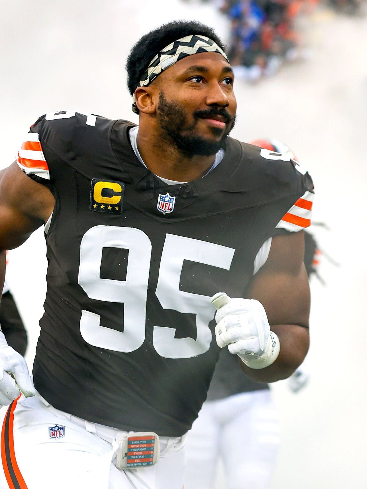 CLEVELAND, OH - DECEMBER 29: Cleveland Browns defensive end Myles Garrett (95) takes the field prior to the National Football League game between the Miami Dolphins and Cleveland Browns on December...