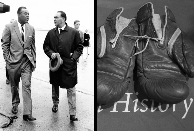 
                <strong>Max Schmeling vs. Joe Louis</strong><br>
                1936 trafen die Beiden erstmals in New York aufeinander. Louis (li.) war bis dahin ungeschlagen. Schmeling (re.) knockte den "braunen Bomber" dennoch in der zwölften Runde aus. Zwei Jahre später gewann Louis durch TKO den Rückkampf in der ersten Runde.
              