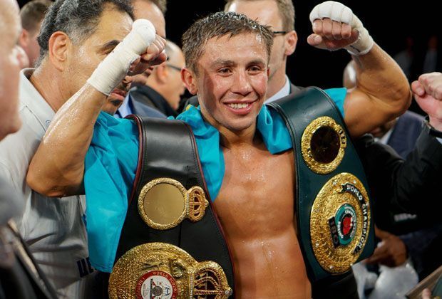 
                <strong>Das ist Gennady Golovkin</strong><br>
                Die beiden Gürtel gibt Golovkin nicht mehr her. Insgesamt acht Mal verteidigt er erfolgreich seine Titel.
              