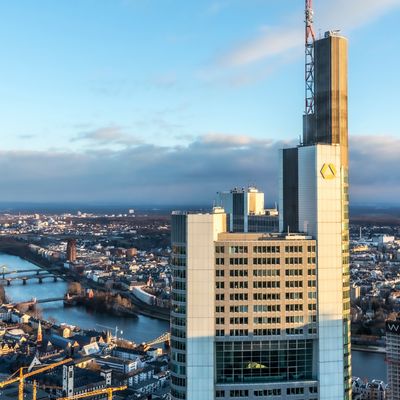 Skyline of Frankfurt with river Main and skyscrapers