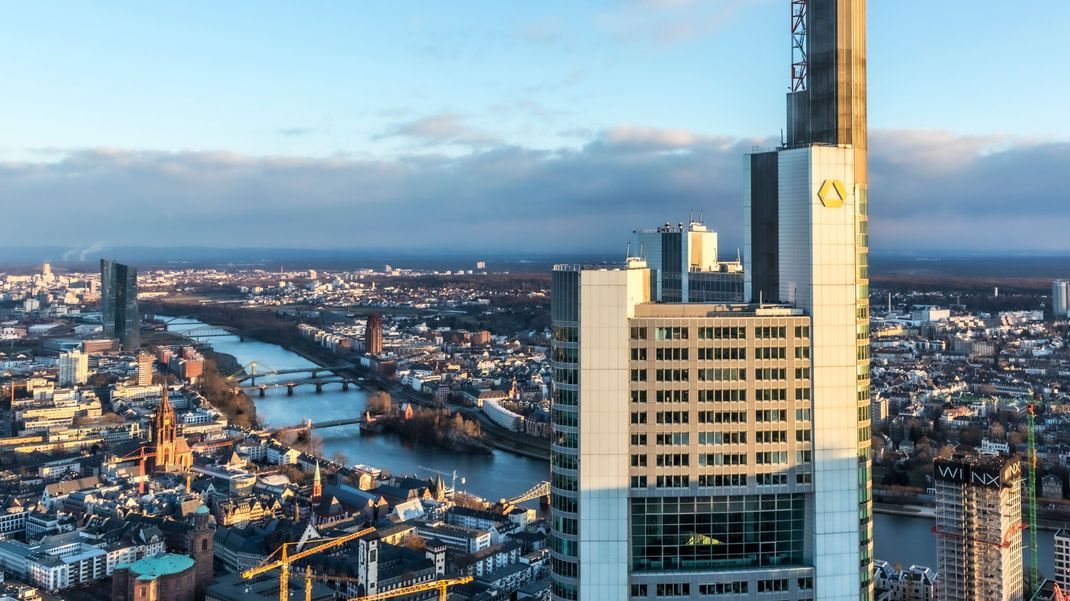 Skyline of Frankfurt with river Main and skyscrapers